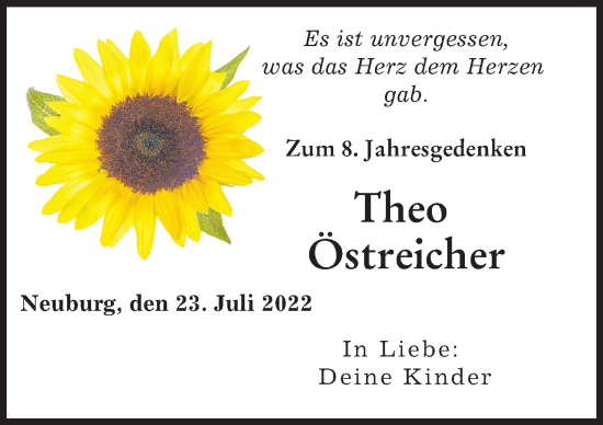 Traueranzeige von Theo Östreicher von Neuburger Rundschau