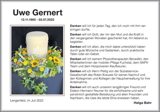 Traueranzeige von Uwe Gernert von Landsberger Tagblatt, Augsburger Allgemeine