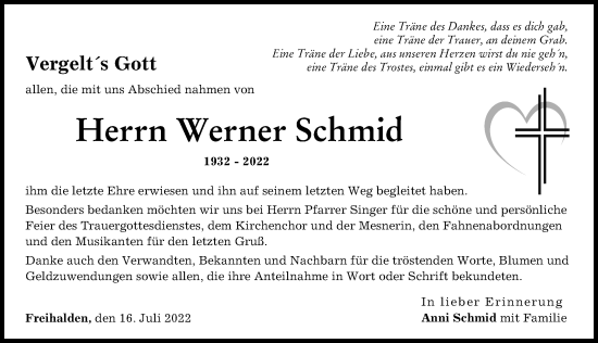 Traueranzeige von Werner Schmid von Günzburger Zeitung