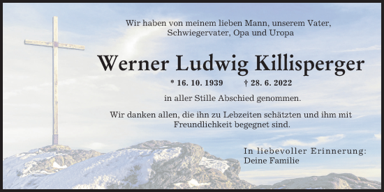 Traueranzeige von Werner Ludwig Killisperger von Augsburger Allgemeine