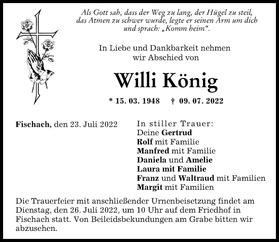 Traueranzeige von Willi König von Augsburg-Land