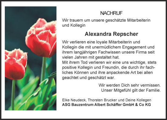 Traueranzeige von Alexandra Repscher von Günzburger Zeitung