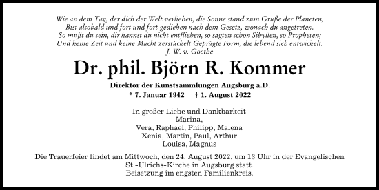 Traueranzeige von Björn R. Kommer von Augsburger Allgemeine