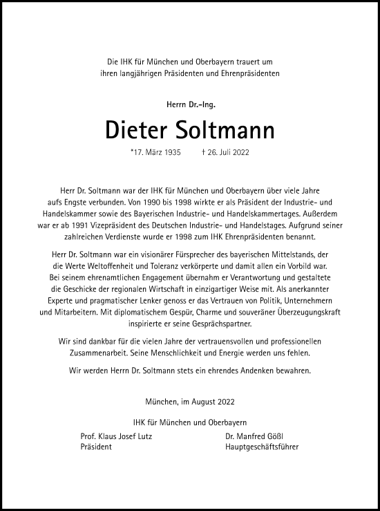 Traueranzeige von Dieter Soltmann von Neuburger Rundschau, Landsberger Tagblatt