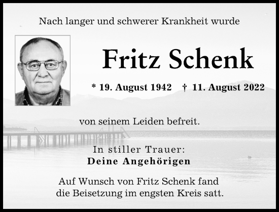 Traueranzeige von Fritz Schenk von Landsberger Tagblatt