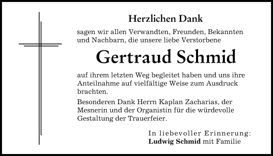 Traueranzeige von Gertraud Schmid von Augsburg-Land