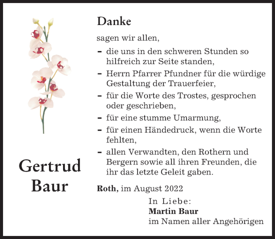 Traueranzeige von Gertrud Baur von Neu-Ulmer Zeitung