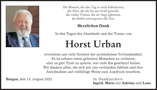 Traueranzeige von Horst Urban von Günzburger Zeitung