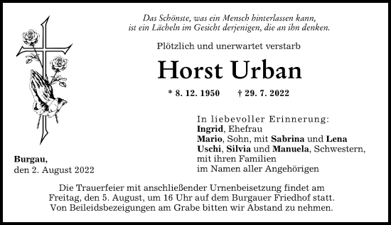 Traueranzeige von Horst Urban von Günzburger Zeitung