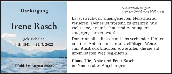 Traueranzeige von Irene Rasch von Neu-Ulmer Zeitung