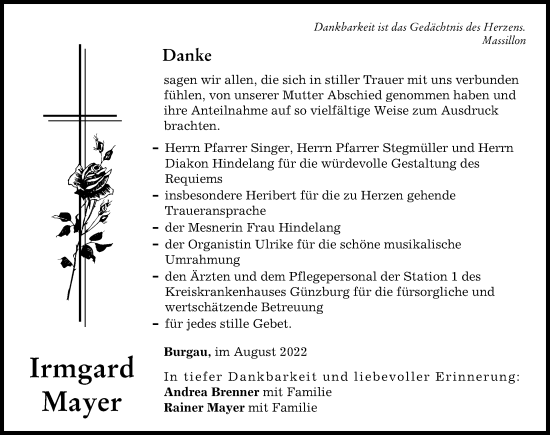 Traueranzeige von Irmgard Mayer von Günzburger Zeitung