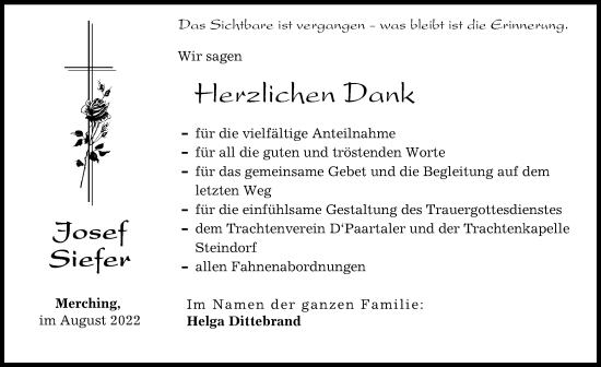 Traueranzeige von Josef Siefer von Friedberger Allgemeine