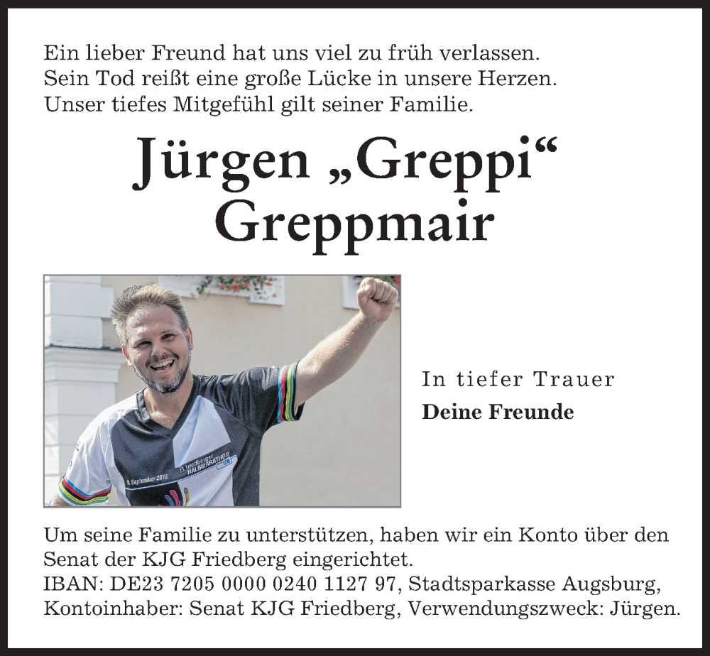  Traueranzeige für Jürgen Greppmair vom 20.08.2022 aus Friedberger Allgemeine