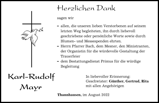 Traueranzeige von Karl-Rudolf Mayr von Mittelschwäbische Nachrichten