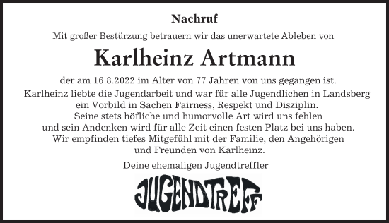 Traueranzeige von Karlheinz Artmann von Landsberger Tagblatt