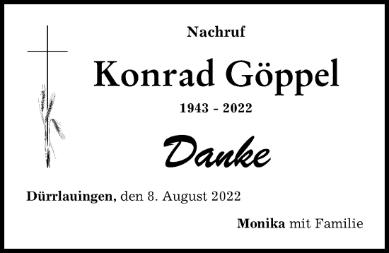 Traueranzeige von Konrad Göppel von Günzburger Zeitung