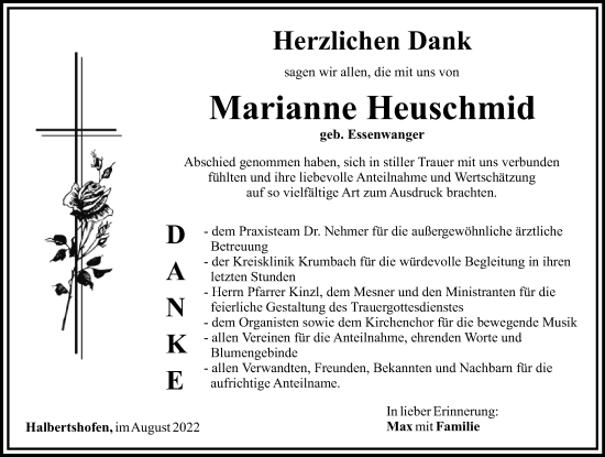 Traueranzeige von Marianne Heuschmid von Mittelschwäbische Nachrichten