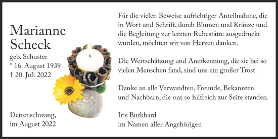 Traueranzeige von Marianne Scheck von Landsberger Tagblatt