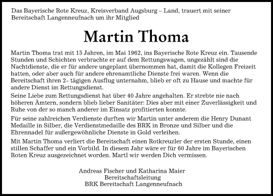 Traueranzeige von Martin Thoma von Schwabmünchner Allgemeine, Augsburg-Land