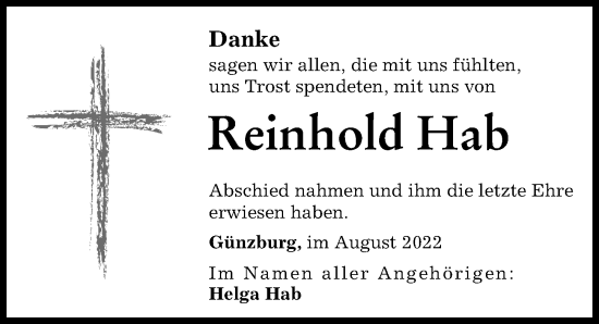 Traueranzeige von Reinhold Hab von Günzburger Zeitung