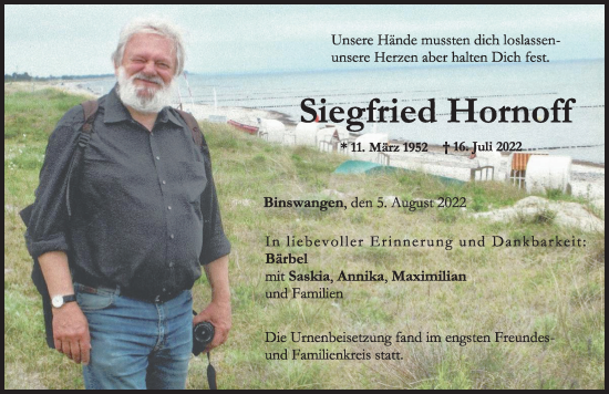 Traueranzeige von Siegfried Hornoff von Wertinger Zeitung