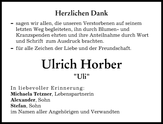Traueranzeige von Ulrich Horber von Günzburger Zeitung