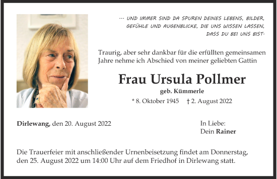 Traueranzeige von Ursula Pollmer von Mindelheimer Zeitung