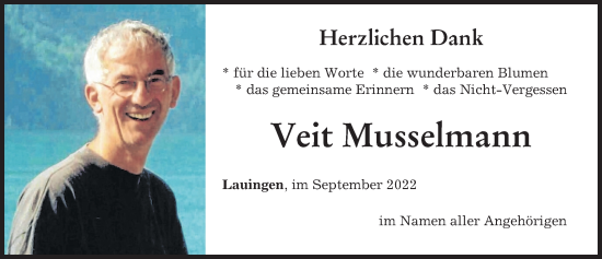 Traueranzeige von Veit Musselmann von Donau Zeitung