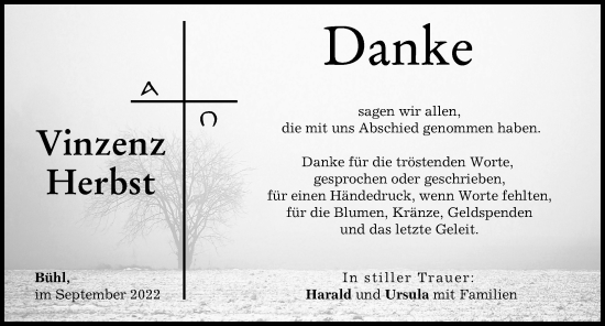 Traueranzeige von Vinzenz Herbst von Günzburger Zeitung