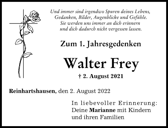 Traueranzeige von Walter Frey von Schwabmünchner Allgemeine