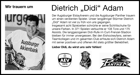 Traueranzeige von Dietrich Adam von Augsburger Allgemeine
