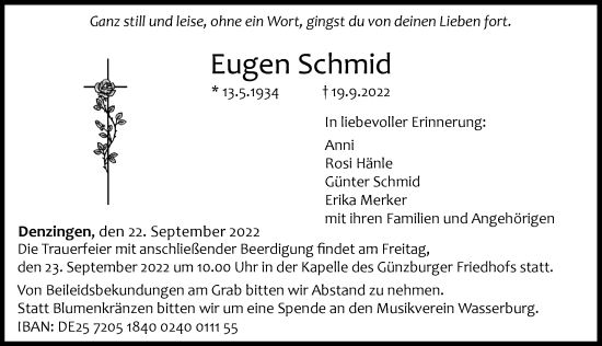Traueranzeige von Eugen Schmid von Günzburger Zeitung