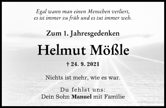 Traueranzeige von Helmut Mößle von Günzburger Zeitung