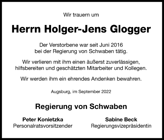 Traueranzeige von Holger-Jens Glogger von Augsburger Allgemeine