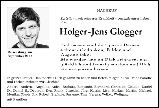 Traueranzeige von Holger-Jens Glogger von Günzburger Zeitung
