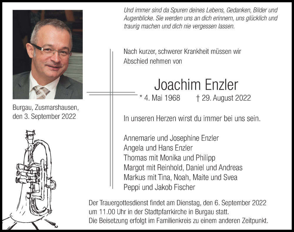  Traueranzeige für Joachim Enzler vom 03.09.2022 aus Augsburg-Land, Günzburger Zeitung