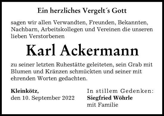 Traueranzeige von Karl Ackermann von Günzburger Zeitung
