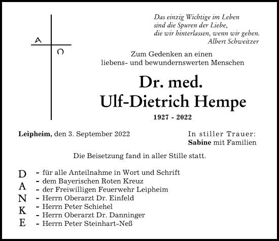 Traueranzeige von Ulf-Dietrich Hempe von Günzburger Zeitung