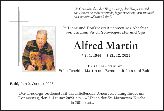 Traueranzeige von Alfred Martin von Günzburger Zeitung