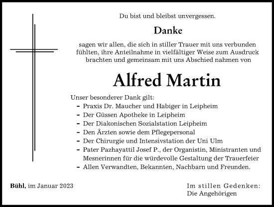 Traueranzeige von Alfred Martin von Günzburger Zeitung