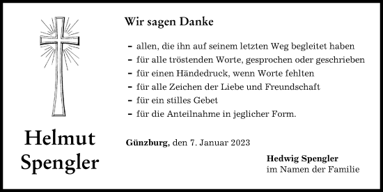 Traueranzeige von Helmut Spengler von Günzburger Zeitung