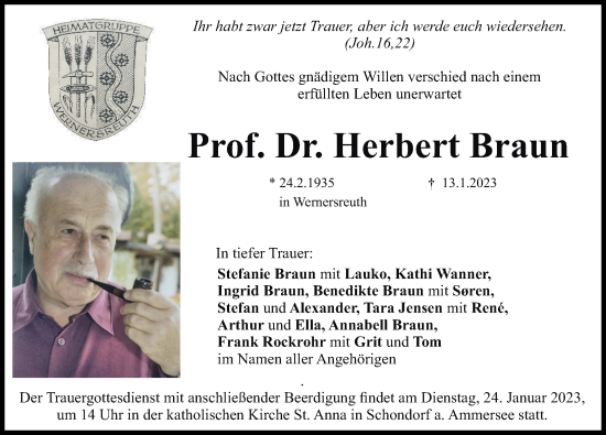 Traueranzeige von Herbert Braun von Landsberger Tagblatt