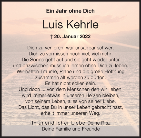 Traueranzeige von Luis Kehrle von Günzburger Zeitung