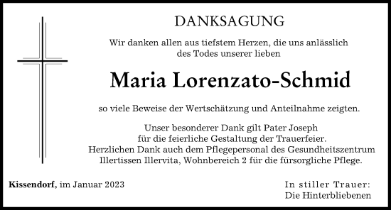 Traueranzeige von Maria Lorenzato-Schmid von Günzburger Zeitung