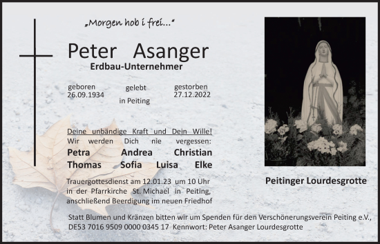 Traueranzeige von Peter Asanger von Landsberger Tagblatt