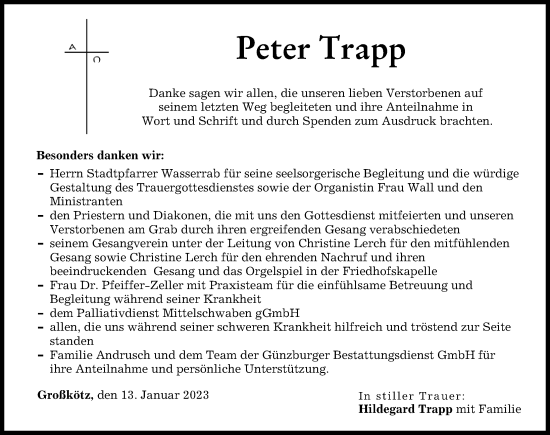 Traueranzeige von Peter Trapp von Günzburger Zeitung