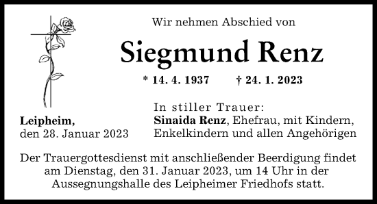 Traueranzeige von Siegmund Renz von Günzburger Zeitung