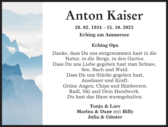 Traueranzeige von Anton Kaiser von Landsberger Tagblatt