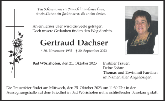 Traueranzeige von Gertraud Dachser von Mindelheimer Zeitung