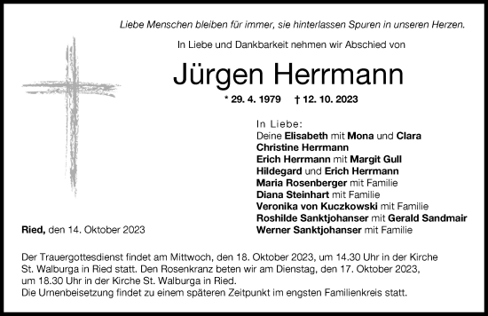 Traueranzeige von Jürgen Herrmann von Friedberger Allgemeine